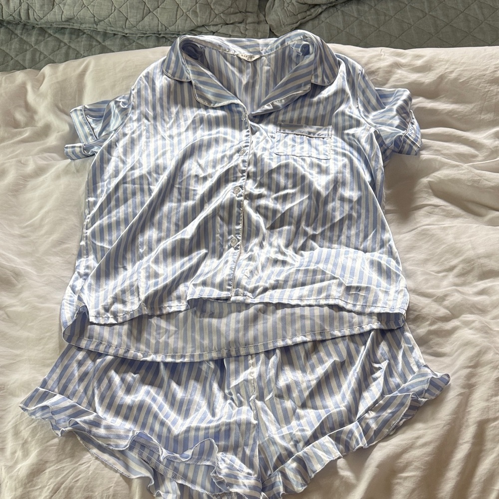 Striped Blue and White Pajama Set